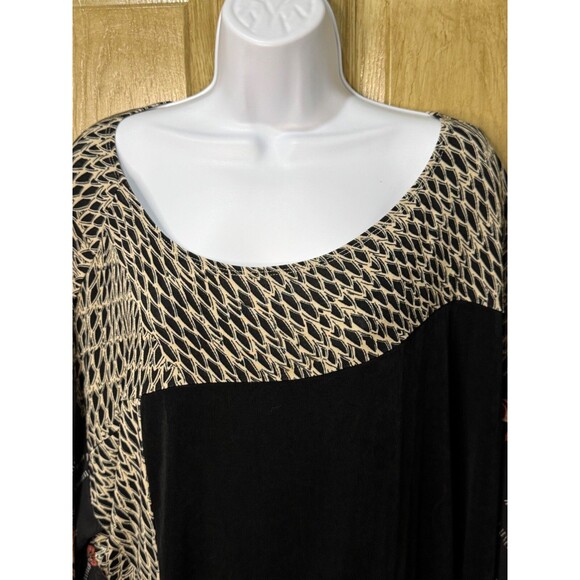 Chico's Travelers By Chicos Geometric Artsy Tunic Top Slinky Black Floral 3 (XL) - Picture 3 of 7